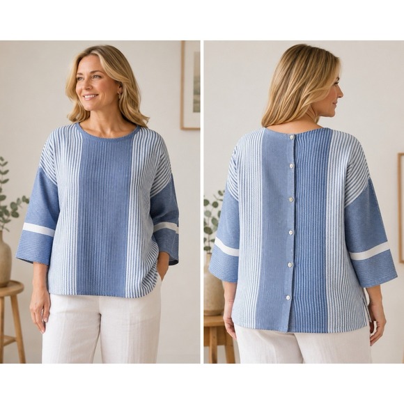 Wrap London Tops - WRAP London Blue White Striped Cotton Tunic Top Womens Plus Size 18 UK 22